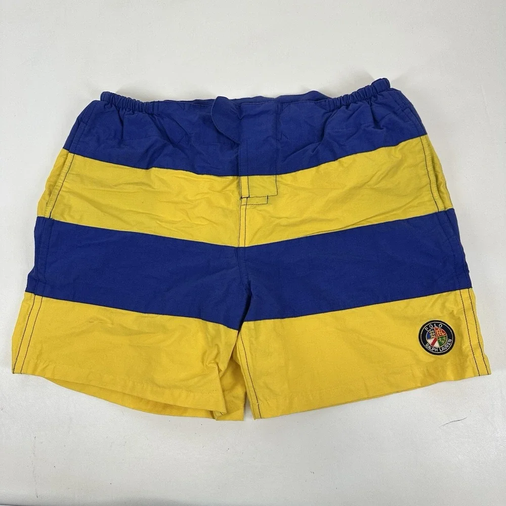 Polo‎ Ralph Lauren Cookie Shorts Trunks Mens L Blue Yellow Striped Sailing